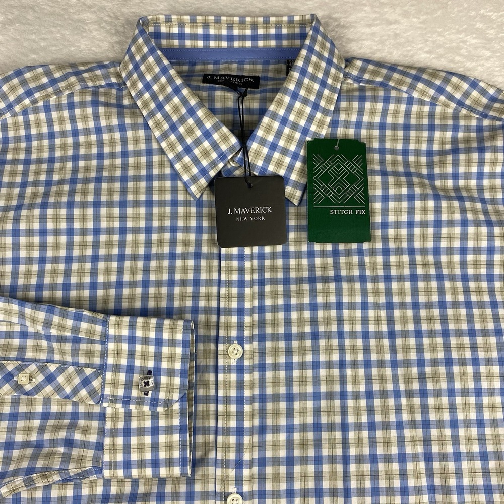 Jack Maverick Shirt Mens XXL Blue/Tan Checks Saratoga Poplin NWT!